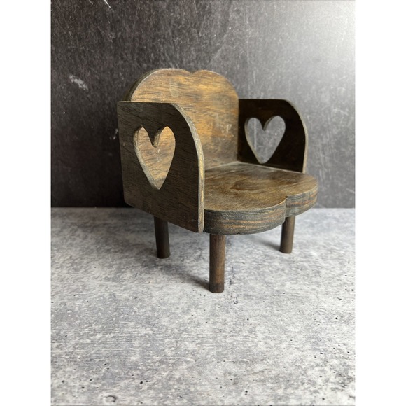 Handmade Wood Doll Chair Vintage With Hearts - Picture 3 of 9